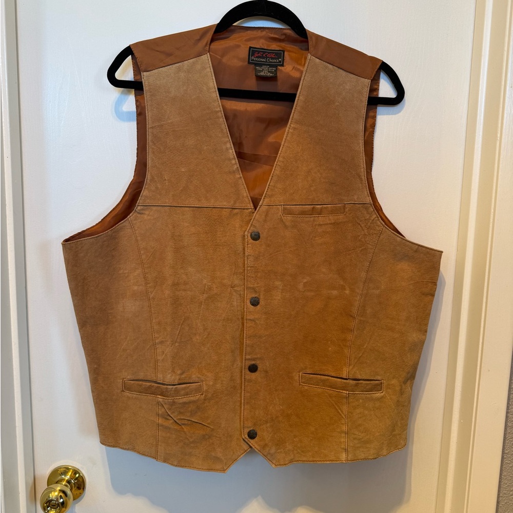 Men's Tan Genuine Suede Leather Vest in 2XL
